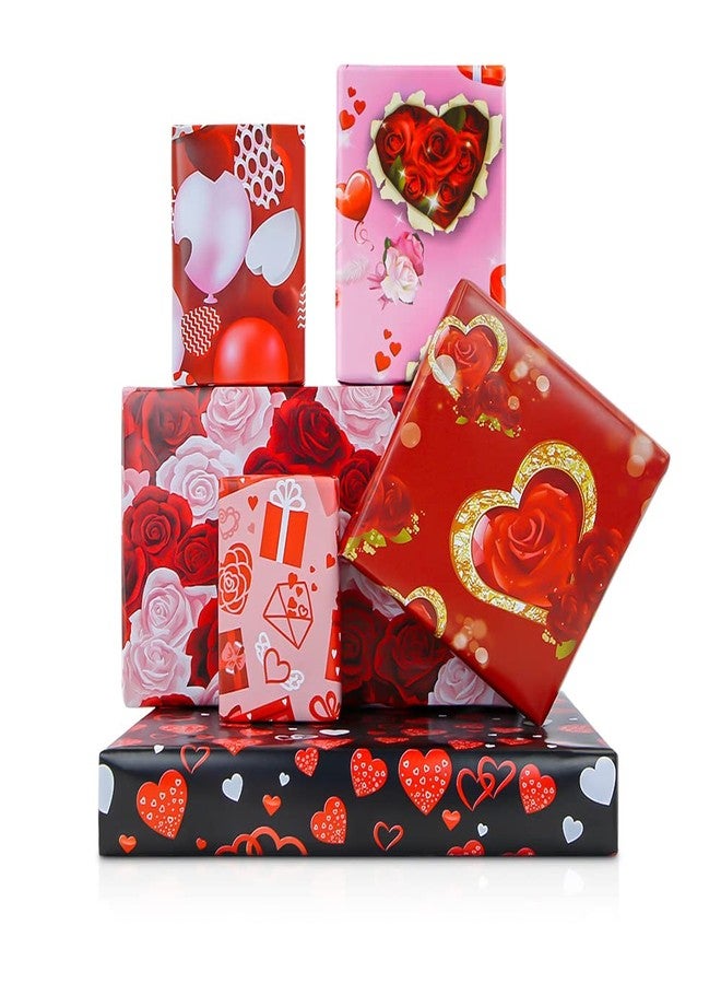 Boerni Romantic Love Wrapping Paper For Men Women, 6 Sheets in 6 Designs Included Red and Pink Rose hearts balloons, 20 x 30 inch Per Sheet Folded Flat for Wedding Anniversary Valentine's Day Mother's Day, - Image 1
